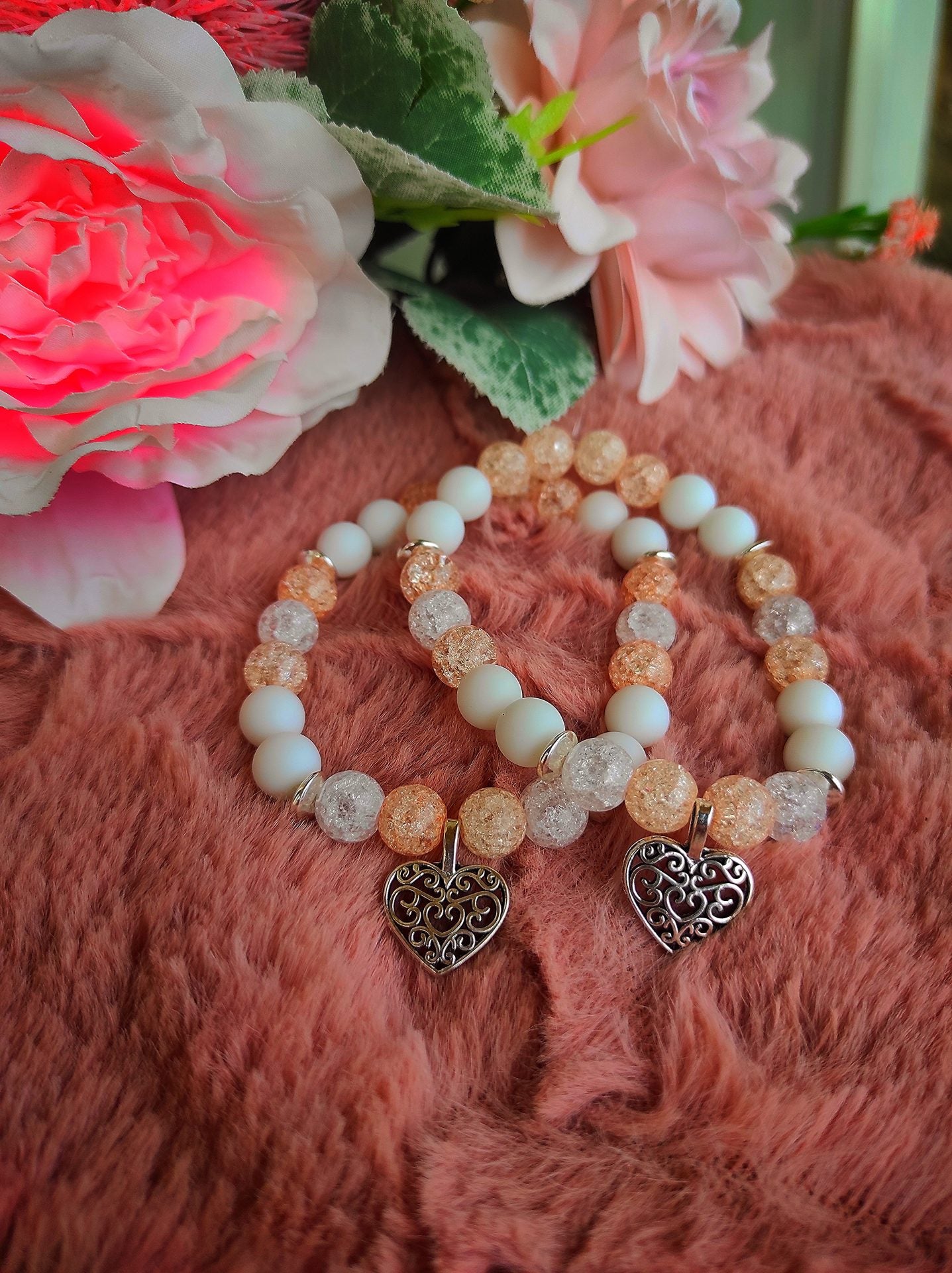 Barack hegyikristály páros karkötő